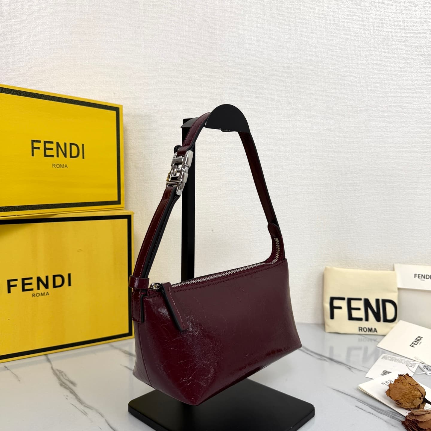 C2839 FENDI vintage/retro mini underarm bag, made from carefully selected oil-wax wrinkled cowhide and classic FF print fabric, offering a fine texture and durability. — image 2