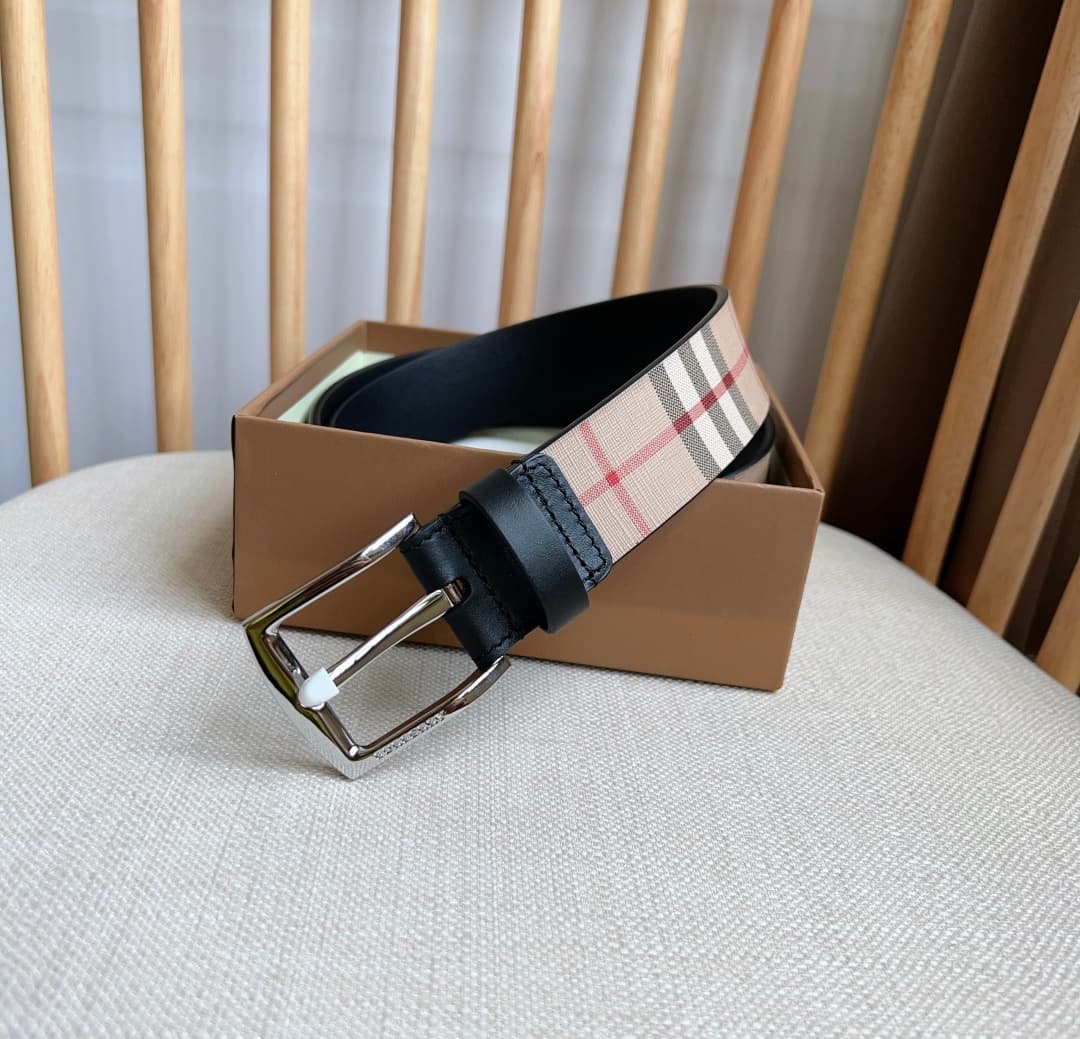 C32996 Burberrry – The Burberry store is also launching new products🎉🎉 Italian-made belts, made from leather and vintage/retro patterned eco-friendly canvas and leather. The color is beige. Width: 3.5cm. Elegant and stylish, simple and elegant. — image 5