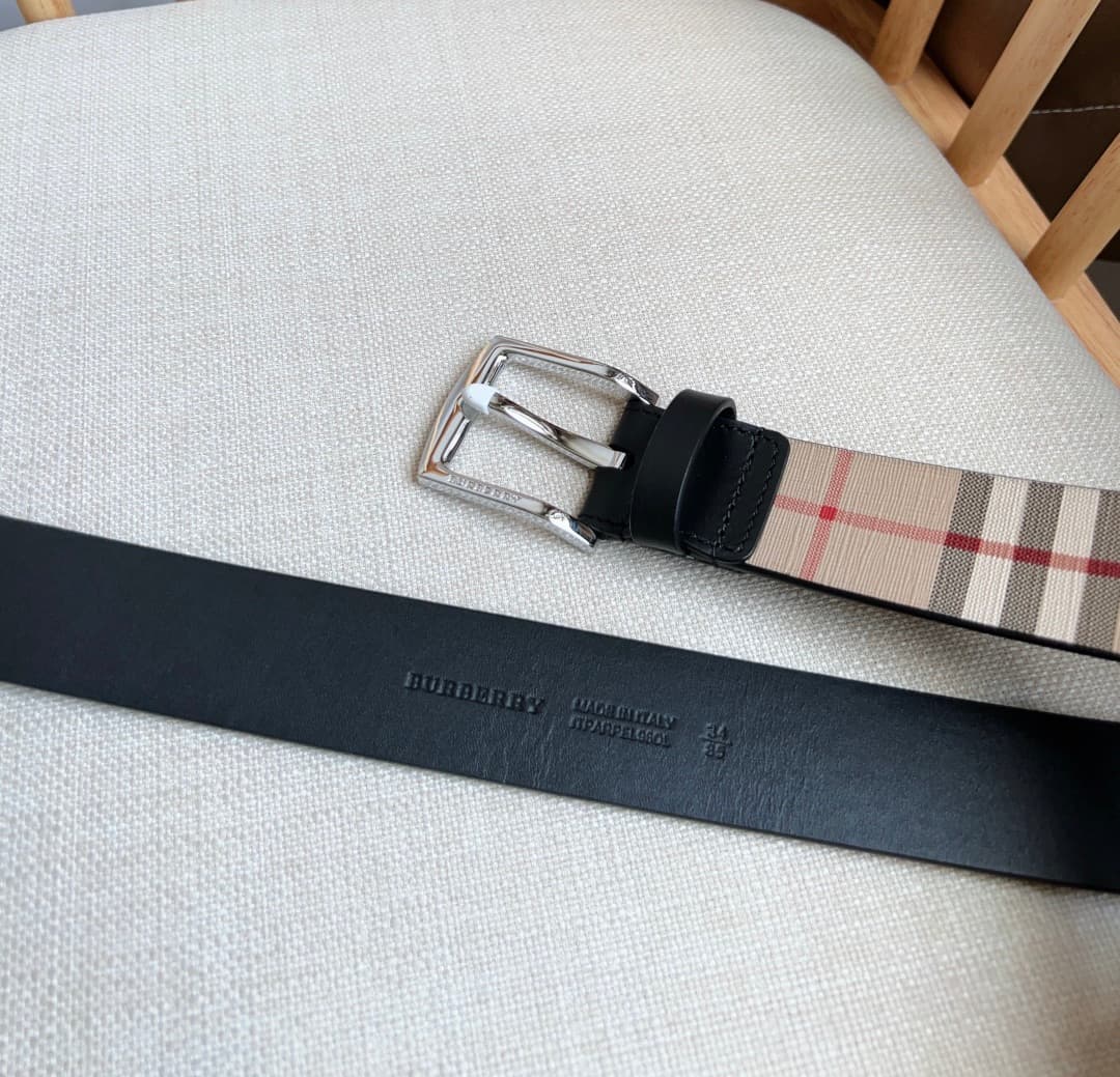 C32996 Burberrry – The Burberry store is also launching new products🎉🎉 Italian-made belts, made from leather and vintage/retro patterned eco-friendly canvas and leather. The color is beige. Width: 3.5cm. Elegant and stylish, simple and elegant. — image 3