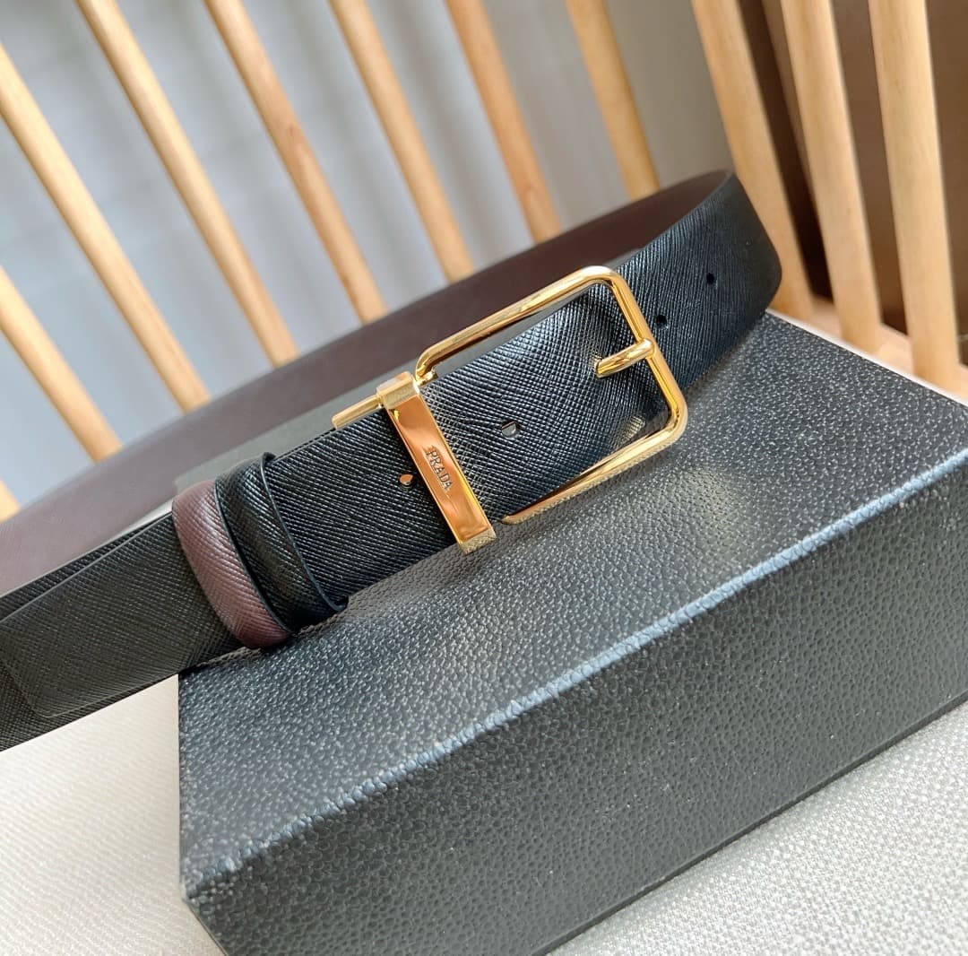 C32933 Prada – This double-sided belt features the iconic Saffiano leather material, along with metal buckles in a distinctive design. It exudes elegance and modernity. Width: 3.5cm — image 7