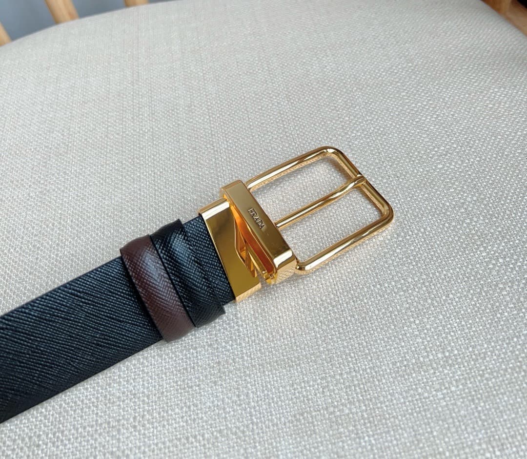 C32933 Prada – This double-sided belt features the iconic Saffiano leather material, along with metal buckles in a distinctive design. It exudes elegance and modernity. Width: 3.5cm — image 6