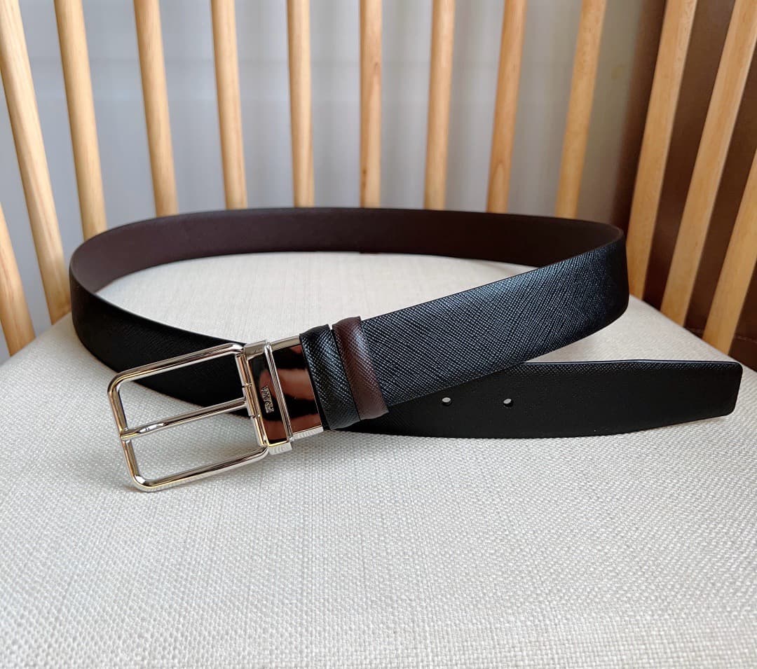 C32931 Prada – This double-sided belt features the iconic Saffiano leather material, along with metal buckles in a distinctive design. It exudes elegance and a modern style. Width: 3.5cm — image 4