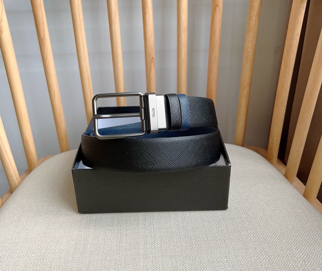 C32930 Prada – This double-sided belt features the iconic Saffiano leather material, along with metal buckles in a distinctive design. It exudes elegance and modernity. Width: 3.5cm — image 5