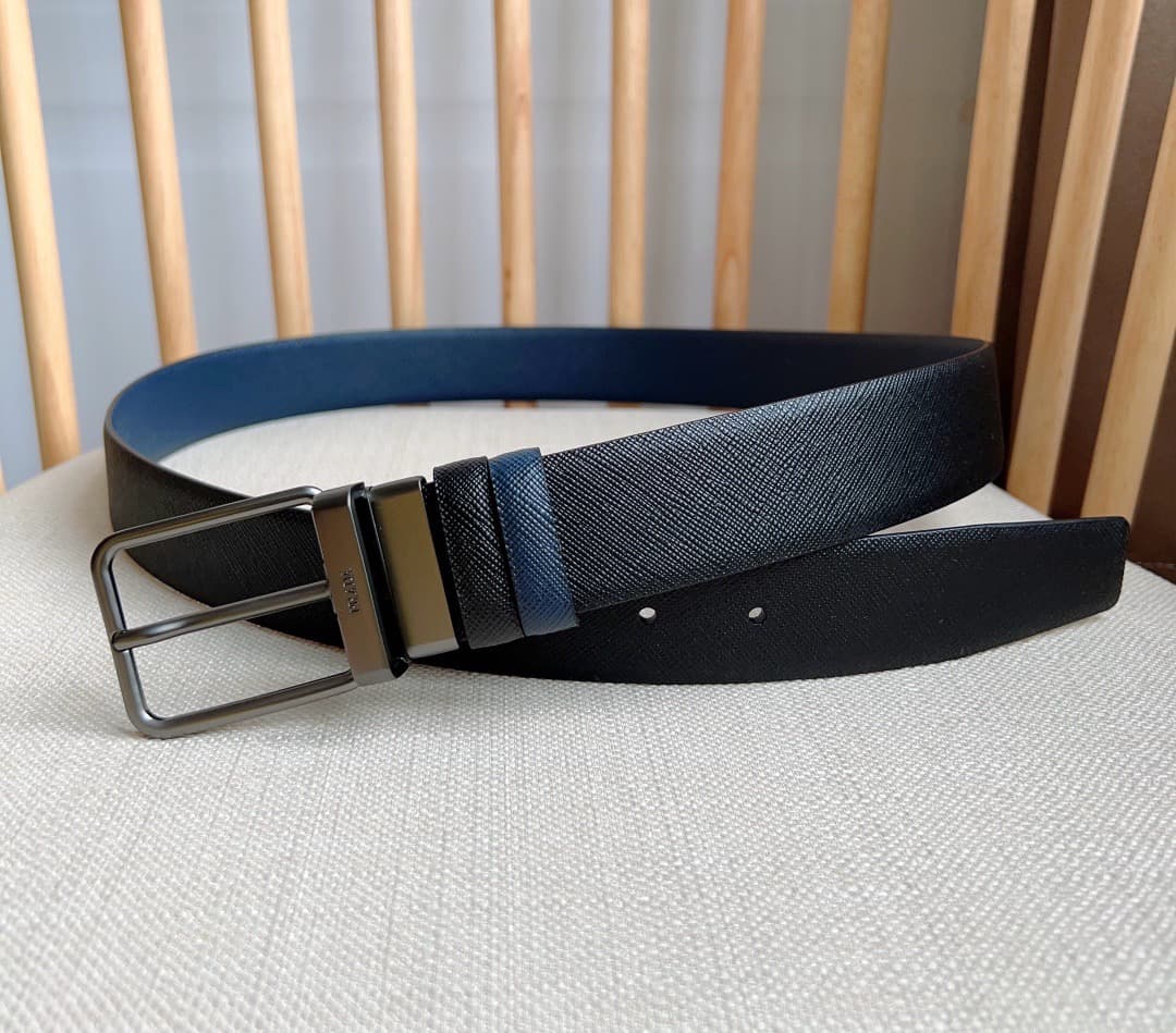 C32930 Prada – This double-sided belt features the iconic Saffiano leather material, along with metal buckles in a distinctive design. It exudes elegance and modernity. Width: 3.5cm — image 4