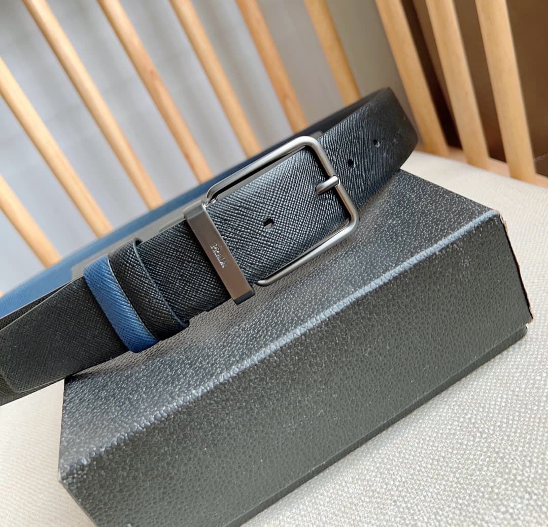 C32930 Prada – This double-sided belt features the iconic Saffiano leather material, along with metal buckles in a distinctive design. It exudes elegance and modernity. Width: 3.5cm — image 7