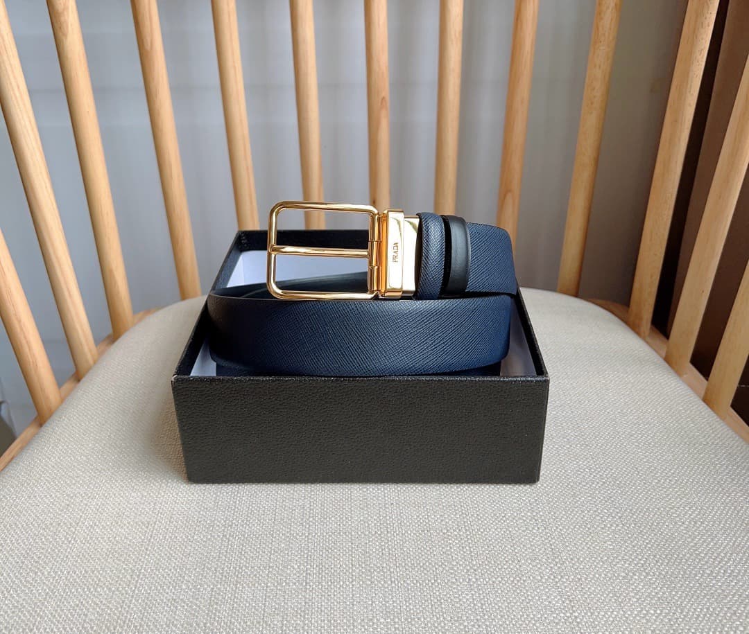 C32929 Prada – This double-sided belt features the iconic Saffiano leather material, along with metal buckles in a distinctive design. It exudes elegance and a modern style. Width: 3.5cm — image 5