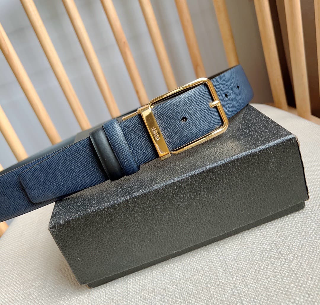 C32929 Prada – This double-sided belt features the iconic Saffiano leather material, along with metal buckles in a distinctive design. It exudes elegance and a modern style. Width: 3.5cm — image 7