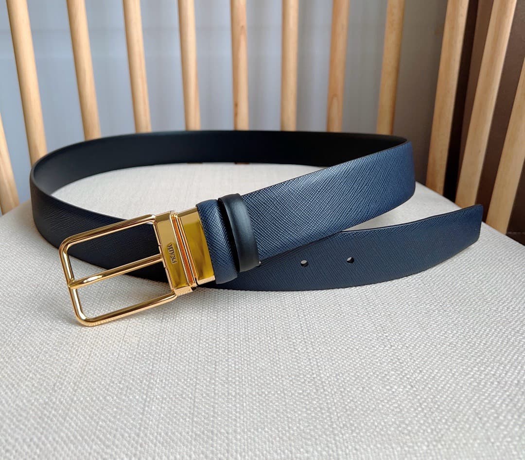 C32929 Prada – This double-sided belt features the iconic Saffiano leather material, along with metal buckles in a distinctive design. It exudes elegance and a modern style. Width: 3.5cm — image 4