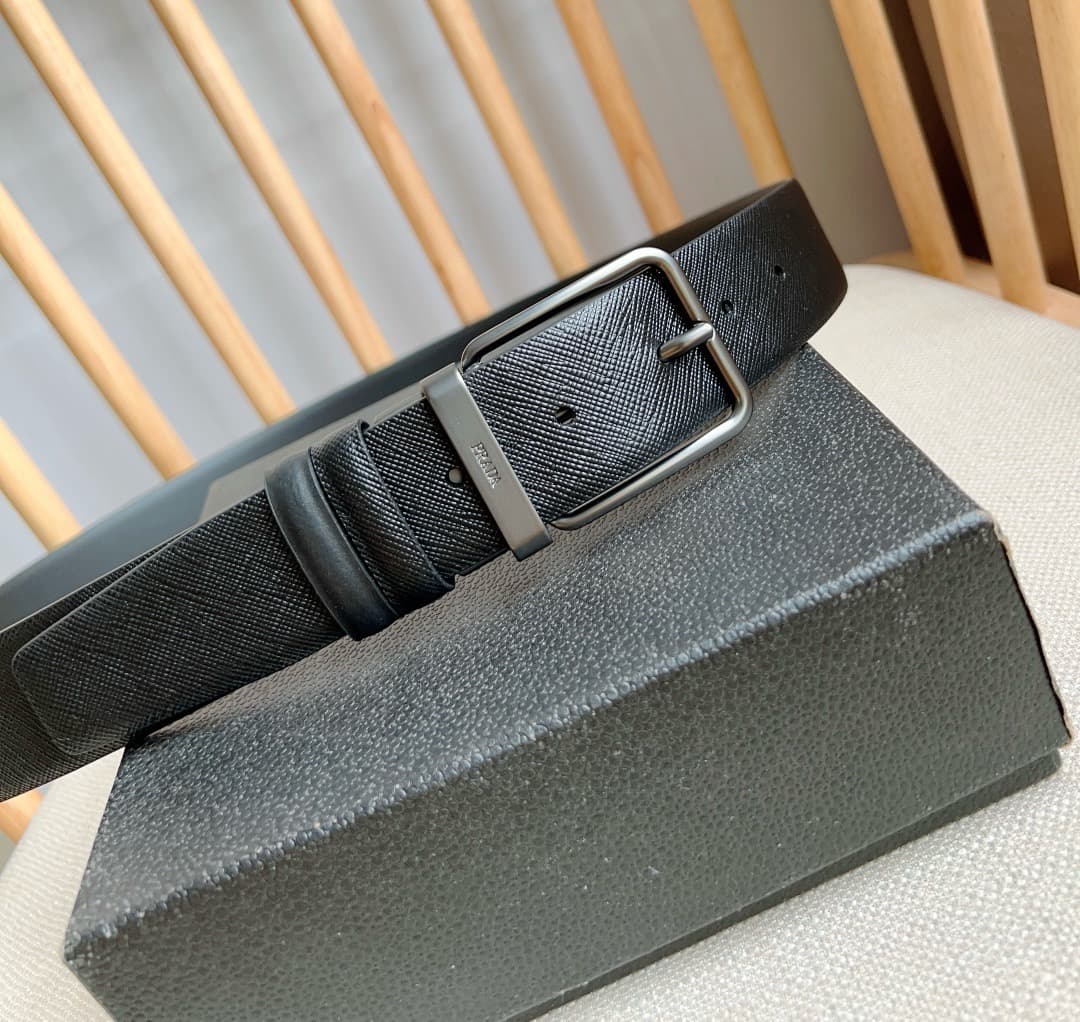 C32928 Prada – This dual-sided belt features the iconic Saffiano leather material, along with metal buckles in a distinctive design. It exudes elegance and modernity. Width: 3.5cm — image 7