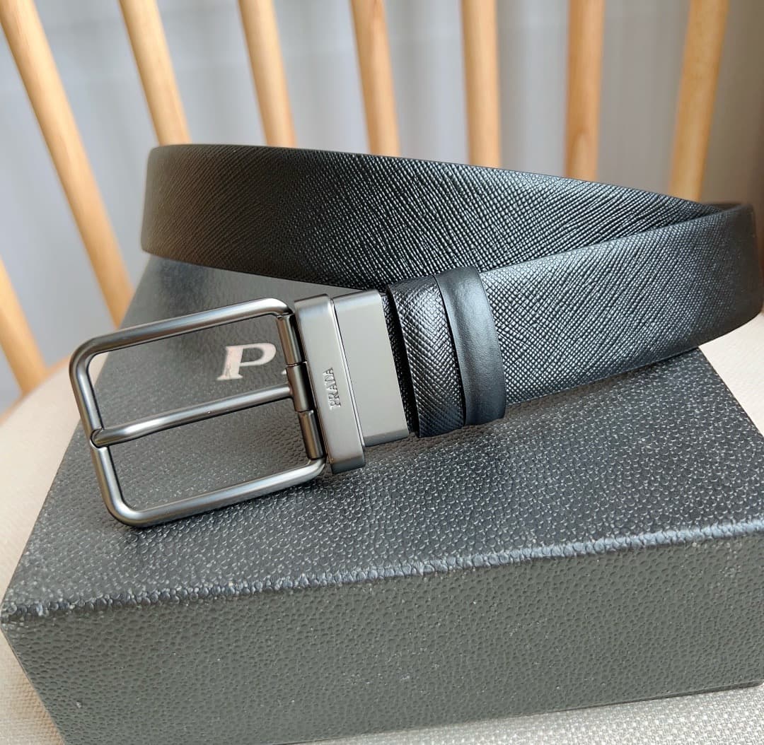 C32928 Prada – This dual-sided belt features the iconic Saffiano leather material, along with metal buckles in a distinctive design. It exudes elegance and modernity. Width: 3.5cm — image 2