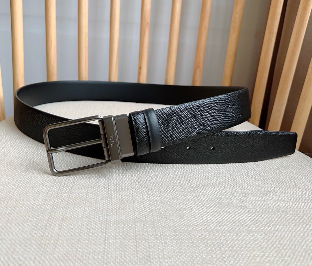 C32928 Prada – This dual-sided belt features the iconic Saffiano leather material, along with metal buckles in a distinctive design. It exudes elegance and modernity. Width: 3.5cm — image 4
