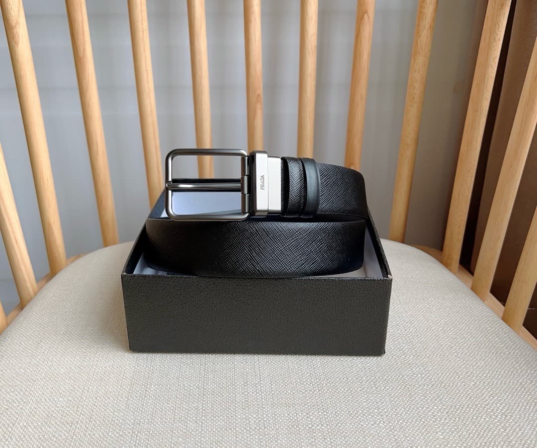 C32928 Prada – This dual-sided belt features the iconic Saffiano leather material, along with metal buckles in a distinctive design. It exudes elegance and modernity. Width: 3.5cm — image 5