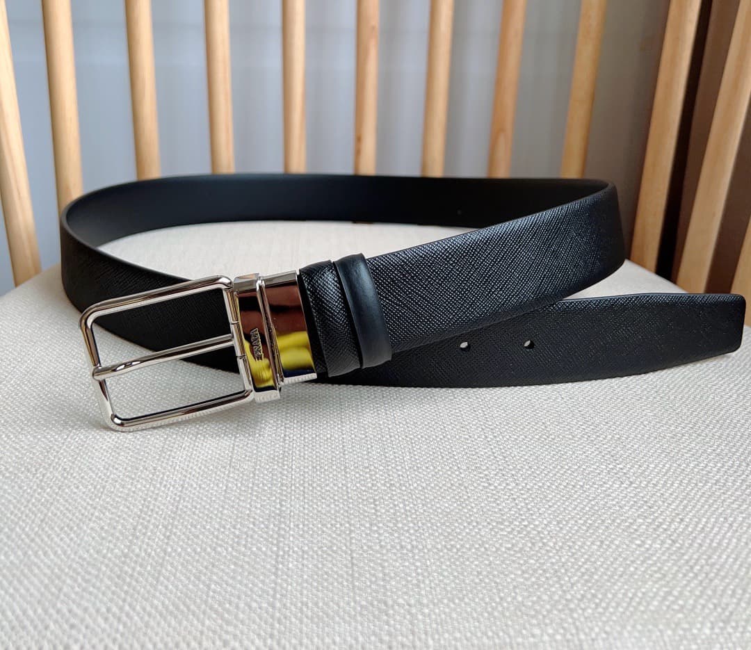 C32927 Prada – This dual-sided belt features the iconic Saffiano leather material, along with metal buckles in a distinctive design. It exudes elegance and modernity. Width: 3.5cm — image 4
