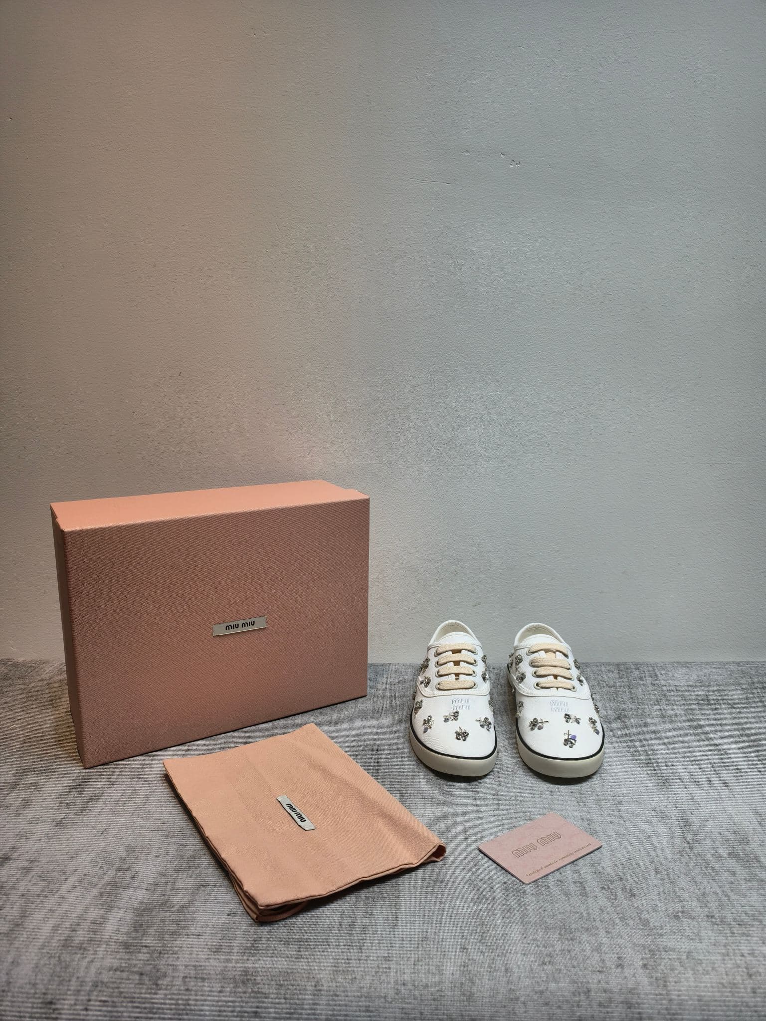 D10643 MIUMIU 2026 new model. The upper is made of twill canvas (textile material) with a textile lining. The sole is made of rubber with the brand logo. The insole is a detachable cloth insole, ensuring comfort and a high-end brand feel. Iconic “pearlesq — image 2