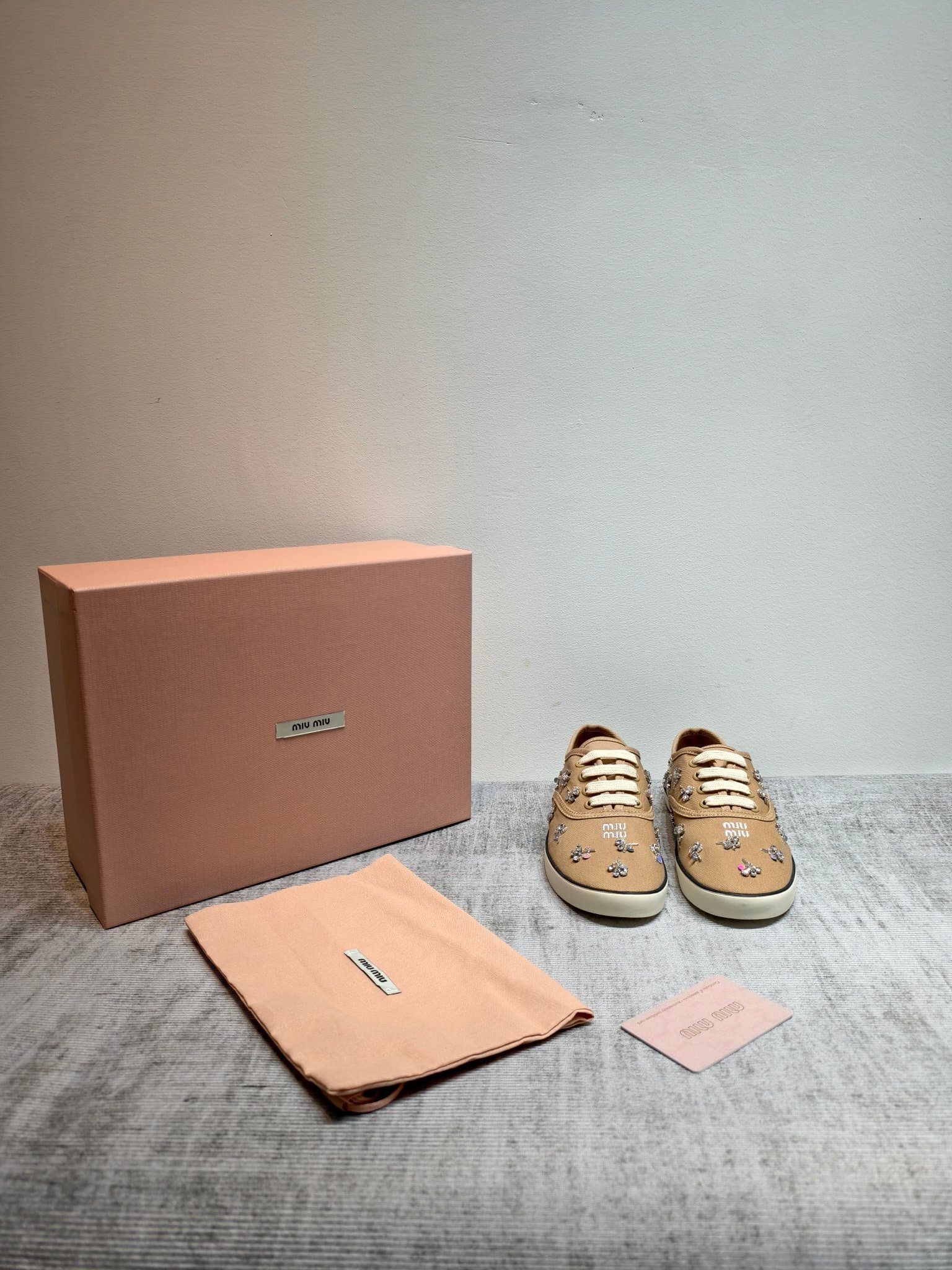 D10640 MIUMIU 2026 new model: The upper is made of twill canvas (textile material) with a textile lining. The sole is made of rubber with the brand logo. The insole is a detachable cloth insole, ensuring comfort while maintaining the brand’s aesthetic. Ic — image 4