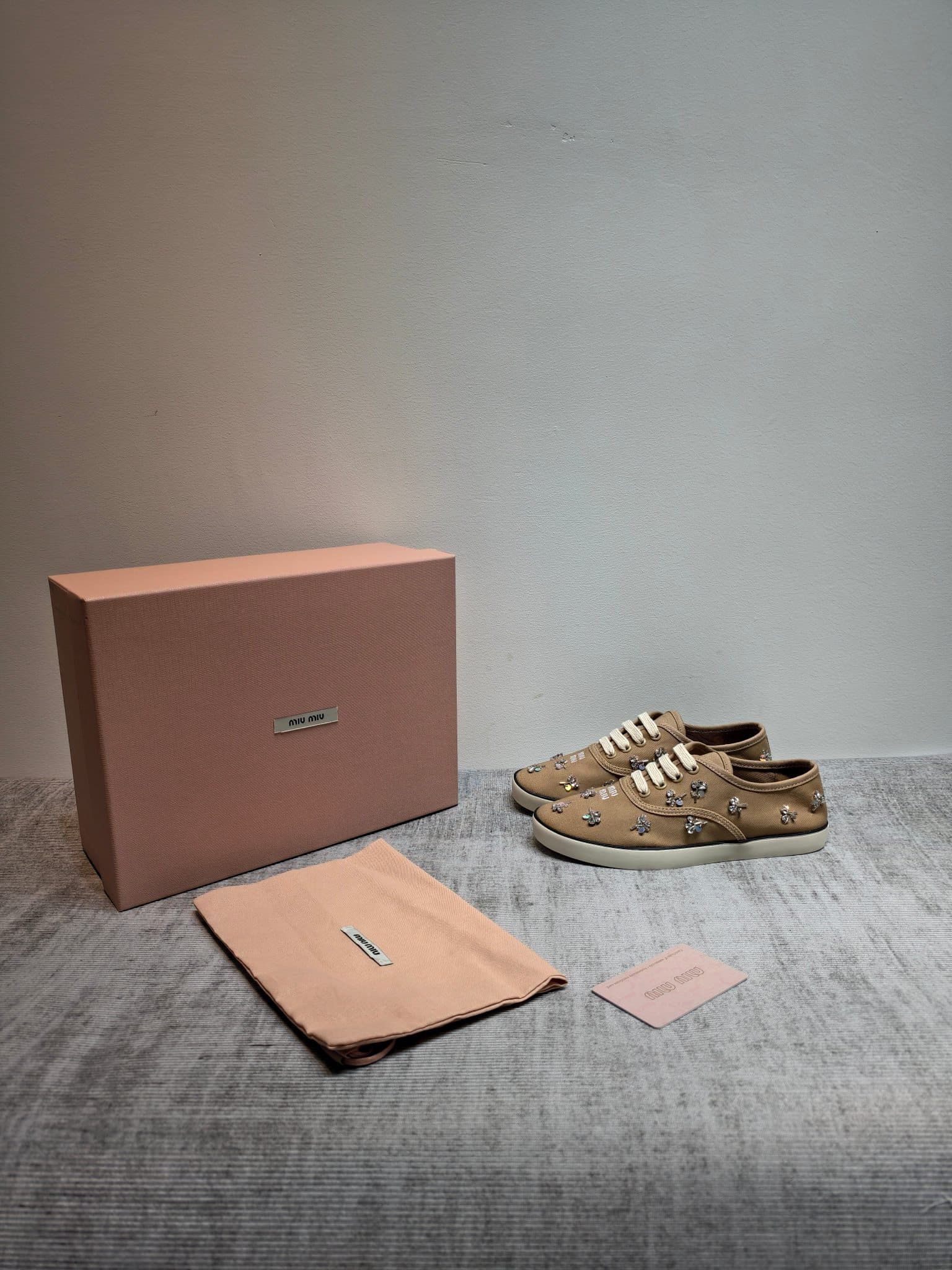 D10640 MIUMIU 2026 new model: The upper is made of twill canvas (textile material) with a textile lining. The sole is made of rubber with the brand logo. The insole is a detachable cloth insole, ensuring comfort while maintaining the brand’s aesthetic. Ic — image 8