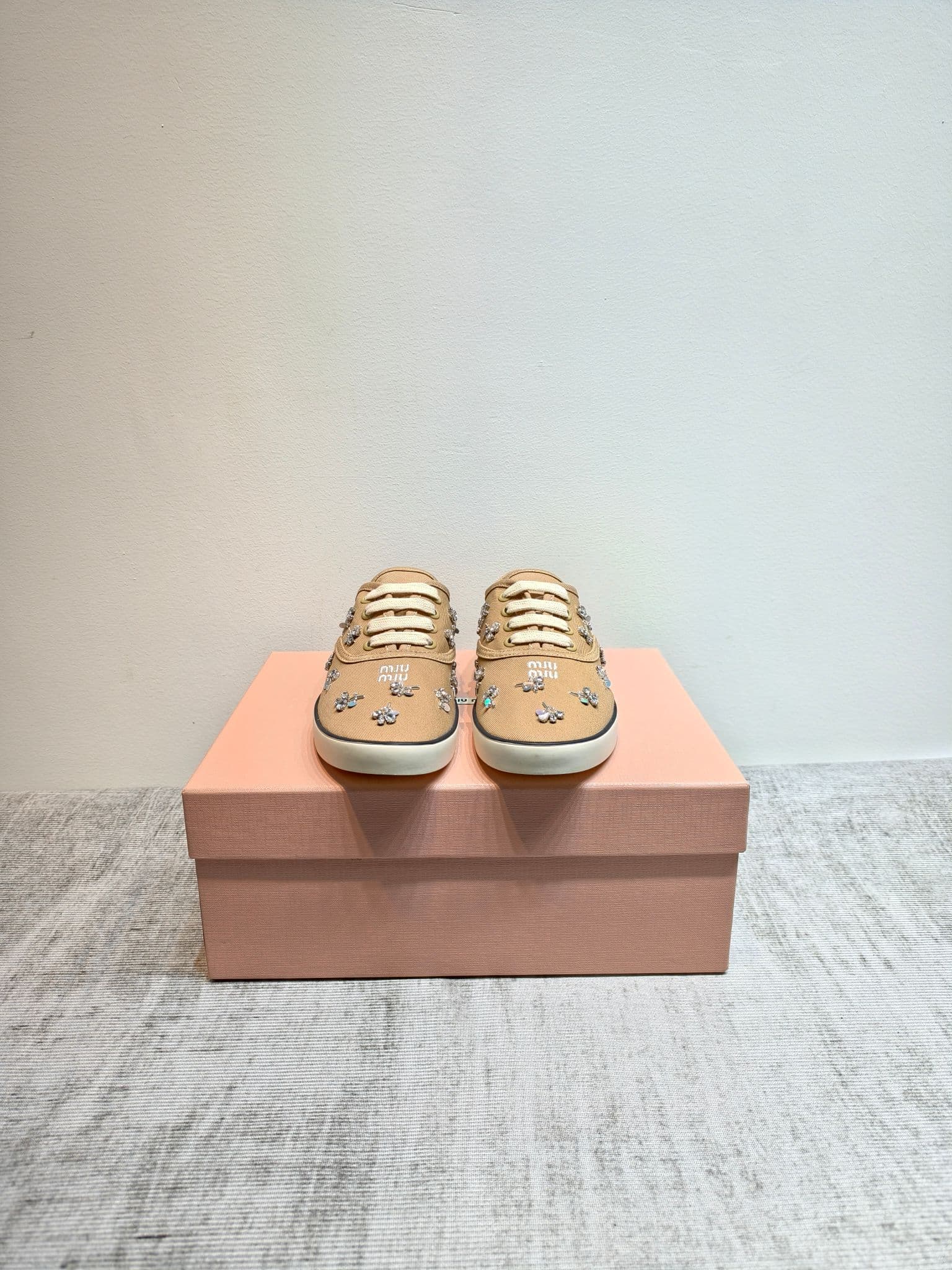 D10640 MIUMIU 2026 new model: The upper is made of twill canvas (textile material) with a textile lining. The sole is made of rubber with the brand logo. The insole is a detachable cloth insole, ensuring comfort while maintaining the brand’s aesthetic. Ic — image 7