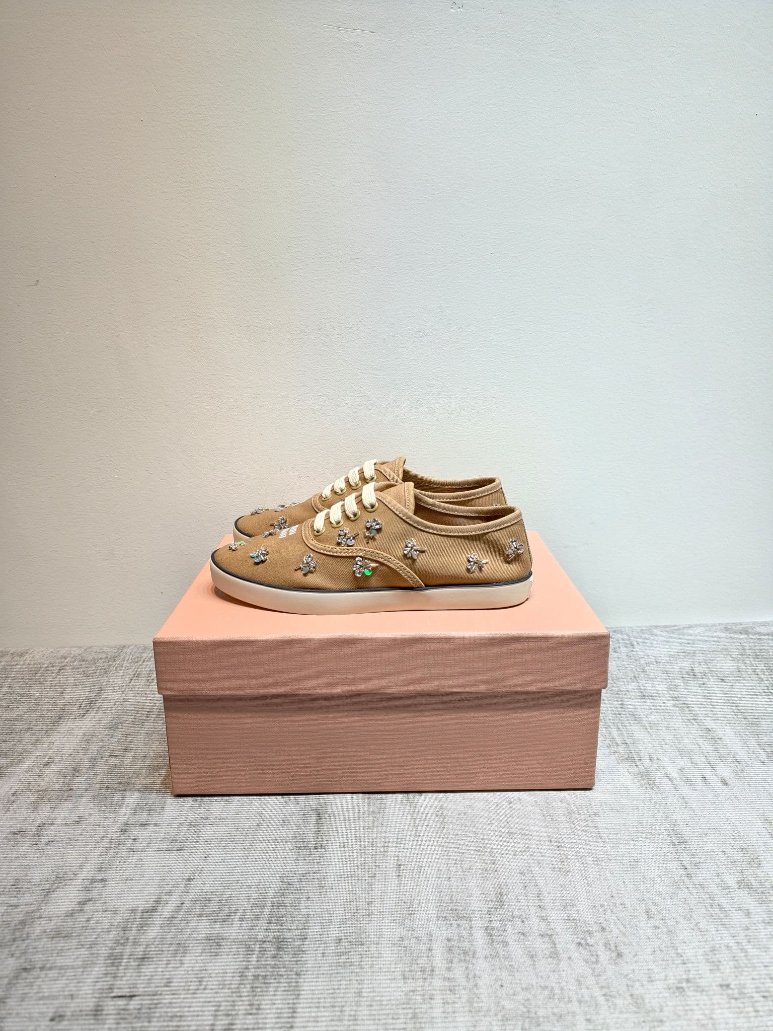 D10640 MIUMIU 2026 new model: The upper is made of twill canvas (textile material) with a textile lining. The sole is made of rubber with the brand logo. The insole is a detachable cloth insole, ensuring comfort while maintaining the brand’s aesthetic. Ic — image 6