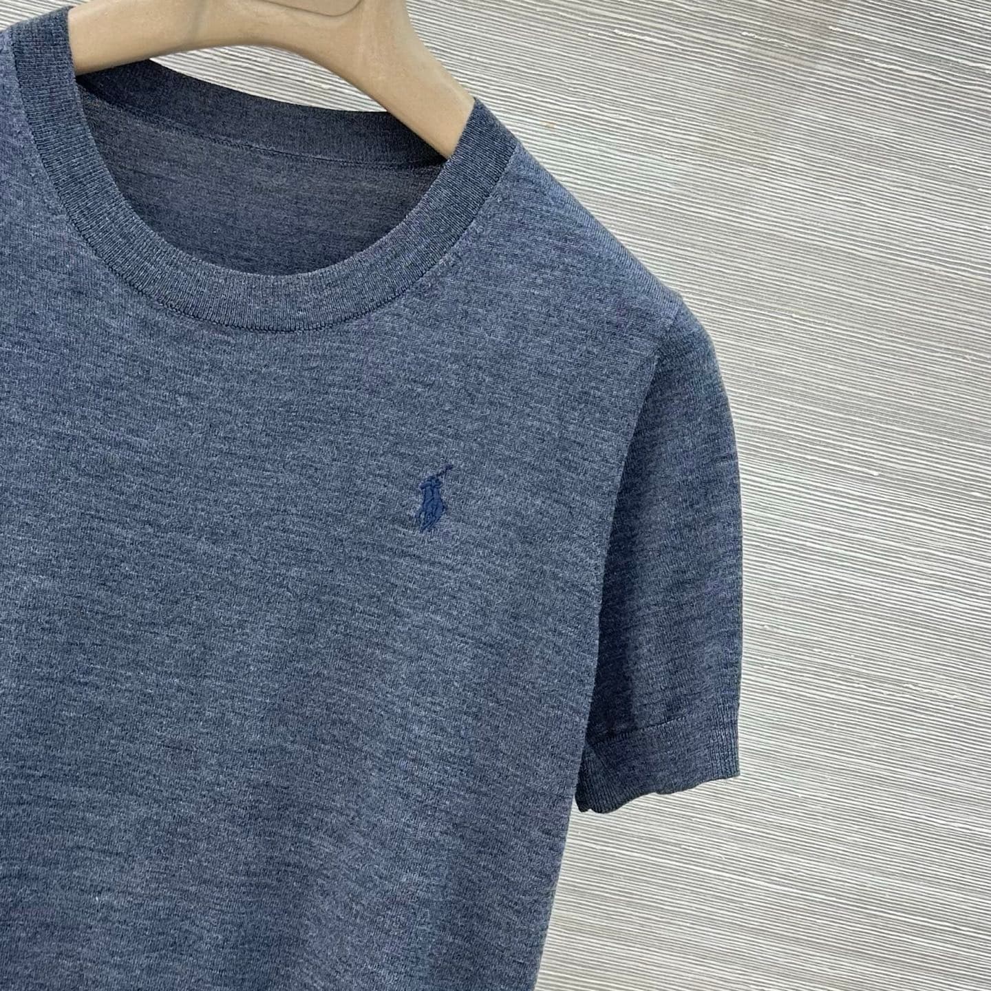 C18543 VP exclusive release 🍒 High-quality original fabric! RL long-term strategy, stylish and intelligent styling! 18 custom-knitted 100% wool yarn provides a delicate and comfortable feel; it’s a classic round-necked rider embroidered short-sleeve top.  — image 4