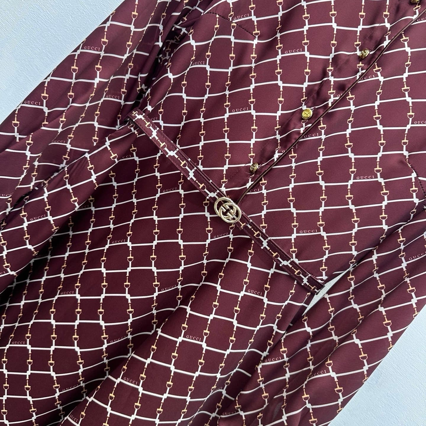 C19530 Dio*2026 new product launched: Vintage/retro checkered print blouse dress. Customized with YB imported satin material—soft, smooth, and shiny. Features a single-row gold buttons on the collar, paired with a waist-adjustable belt for more style dept — image 4