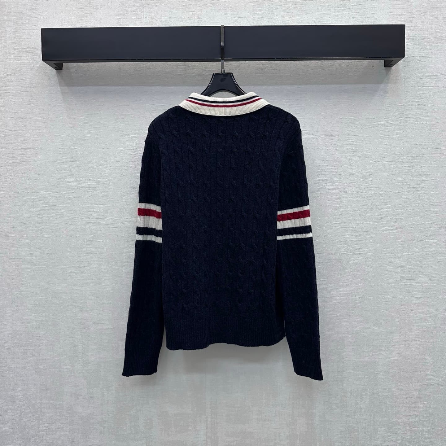 C19546 Ralph Laure*2026 new product launched! Vintage/retro pattern, embroidered knitted cardigan with contrasting stripes. Custom YB imported knitting material – soft and comfortable, warm and breathable. Features a Polo collar with contrasting stripe ed — image 5