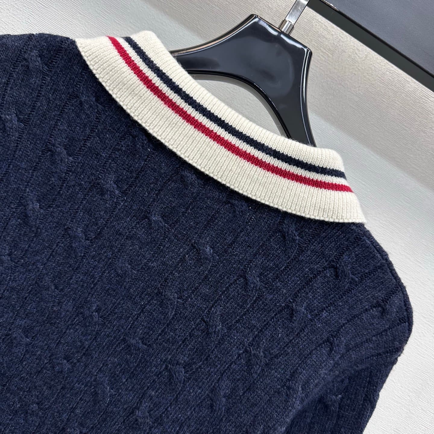 C19546 Ralph Laure*2026 new product launched! Vintage/retro pattern, embroidered knitted cardigan with contrasting stripes. Custom YB imported knitting material – soft and comfortable, warm and breathable. Features a Polo collar with contrasting stripe ed — image 7