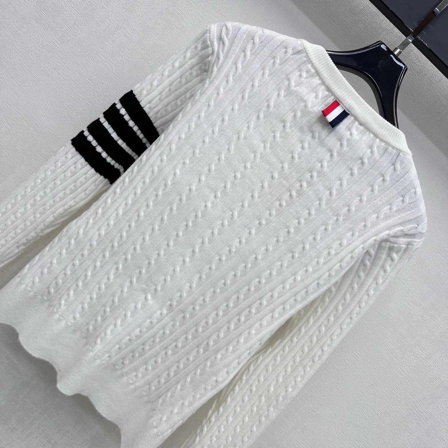 C19556 TB*2026 new product launched: embroidered knitted cardigan. Custom YB imported knitting material – soft and smooth, breathable and comfortable for the skin. Features a round neck with single-button closure; complemented by classic four-stripe ribbi — image 6