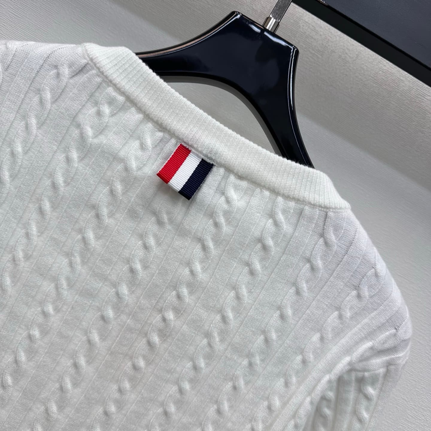 C19556 TB*2026 new product launched: embroidered knitted cardigan. Custom YB imported knitting material – soft and smooth, breathable and comfortable for the skin. Features a round neck with single-button closure; complemented by classic four-stripe ribbi — image 7