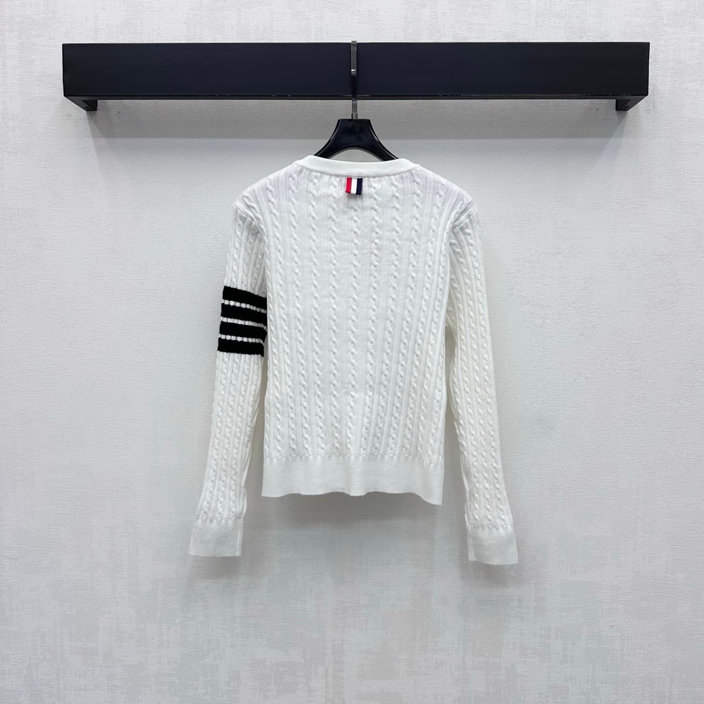 C19556 TB*2026 new product launched: embroidered knitted cardigan. Custom YB imported knitting material – soft and smooth, breathable and comfortable for the skin. Features a round neck with single-button closure; complemented by classic four-stripe ribbi — image 5