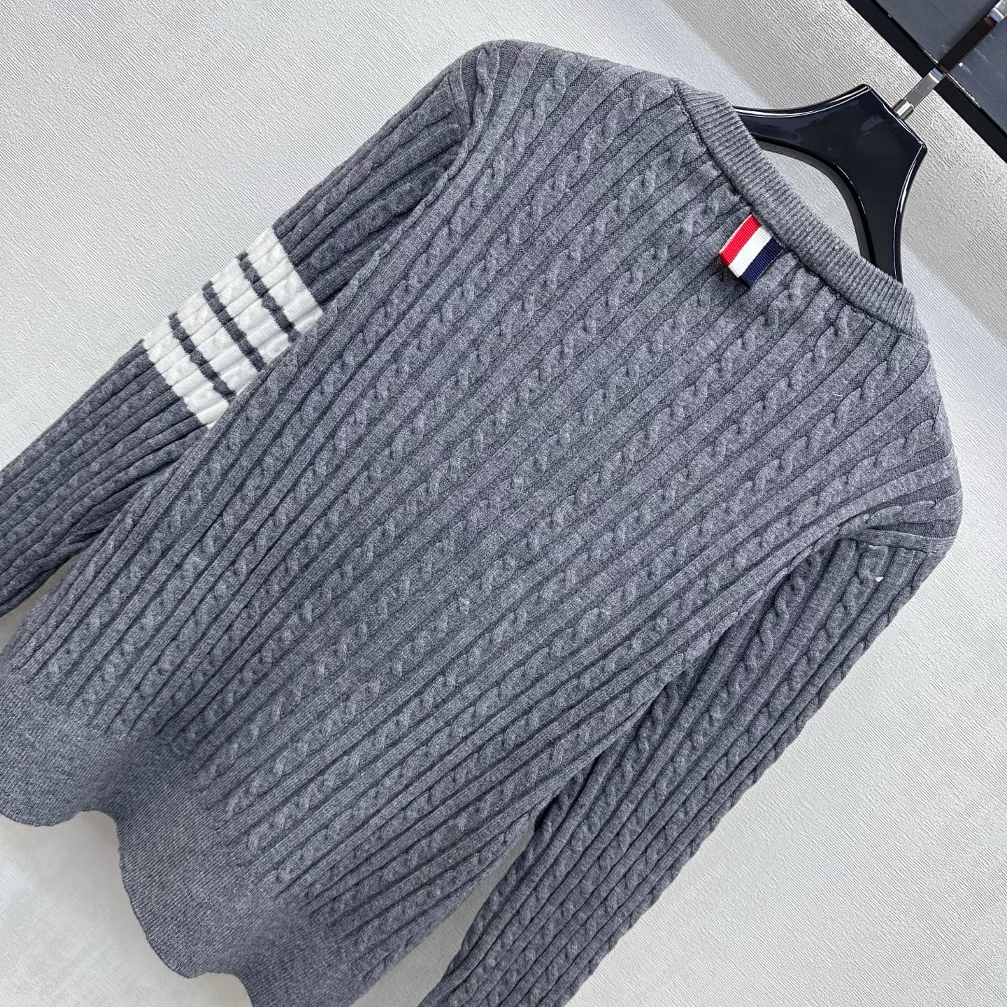 C19553 TB*2026 new product launched: embroidered knitted cardigan. Customized YB imported knitting material – soft and smooth, breathable, and gentle on the skin. Features a round collar with single-button closure; adorned with classic four-stripe ribbons — image 6