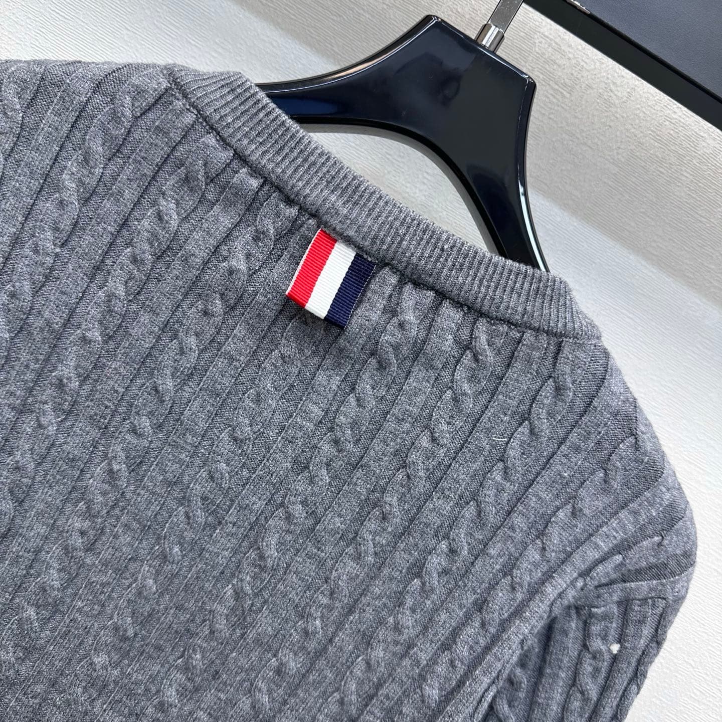 C19553 TB*2026 new product launched: embroidered knitted cardigan. Customized YB imported knitting material – soft and smooth, breathable, and gentle on the skin. Features a round collar with single-button closure; adorned with classic four-stripe ribbons — image 7