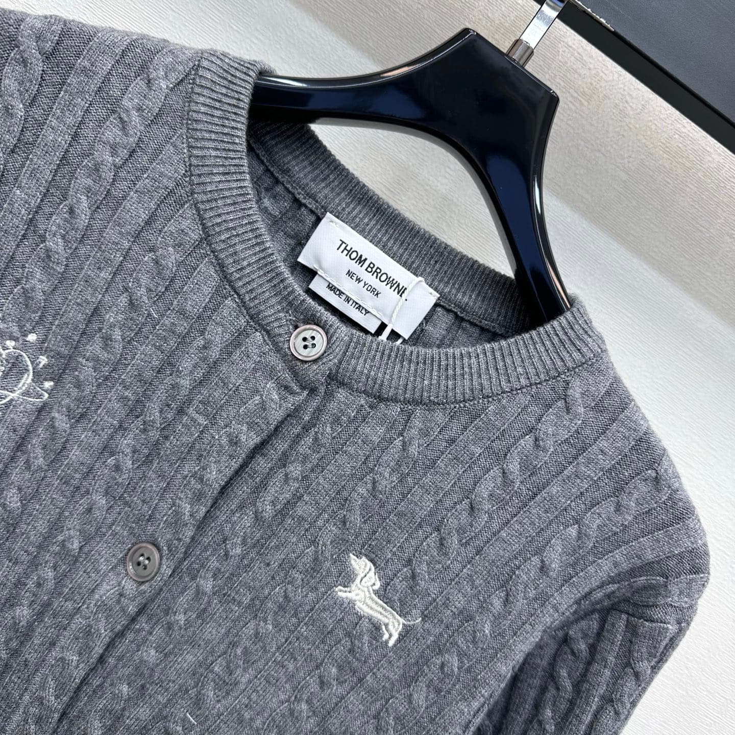 C19553 TB*2026 new product launched: embroidered knitted cardigan. Customized YB imported knitting material – soft and smooth, breathable, and gentle on the skin. Features a round collar with single-button closure; adorned with classic four-stripe ribbons — image 3