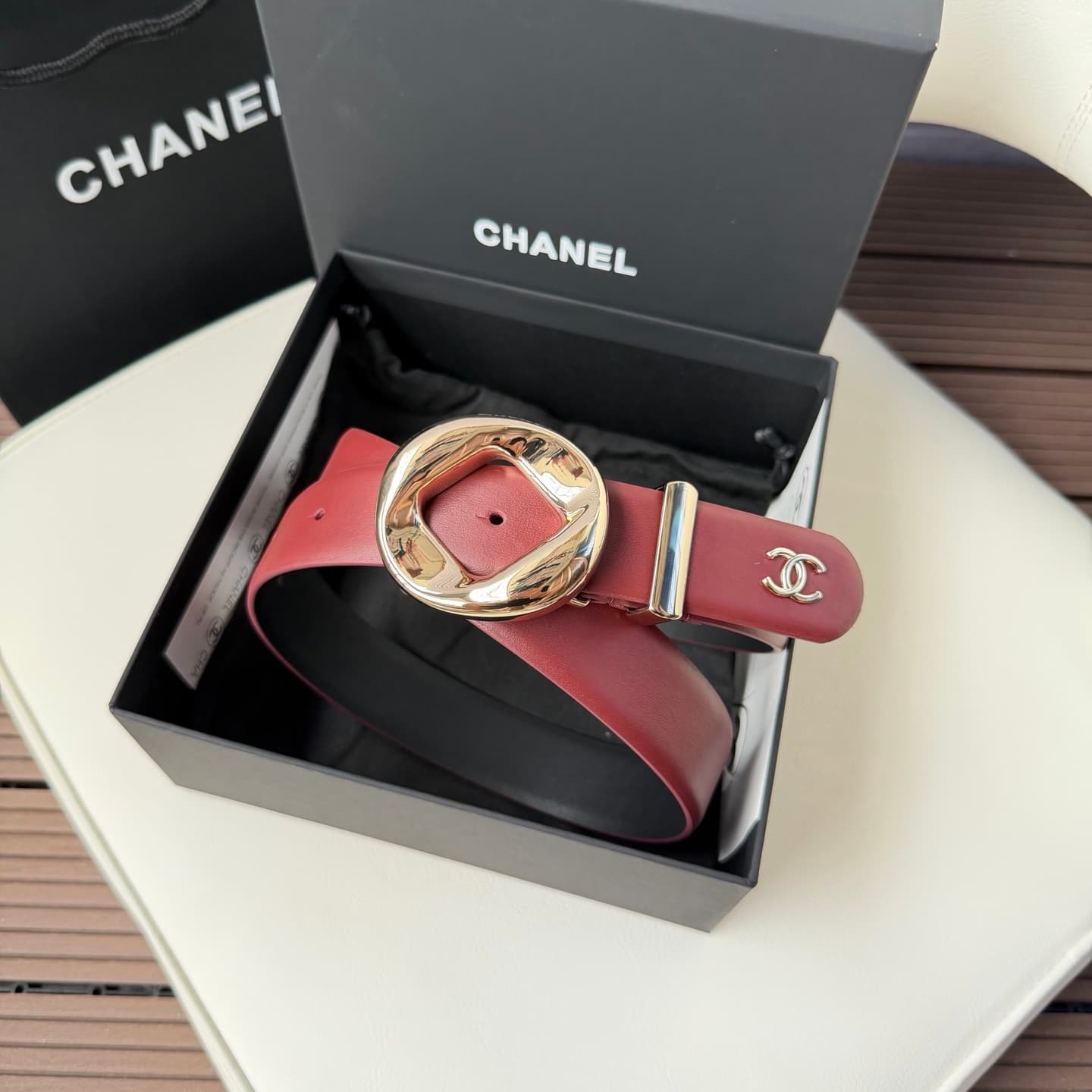 C32974 💥💥💥3.0cm Chanel belt, made of double-sided top-grade cowhide. Custom-made with copper hardware buckles — image 3