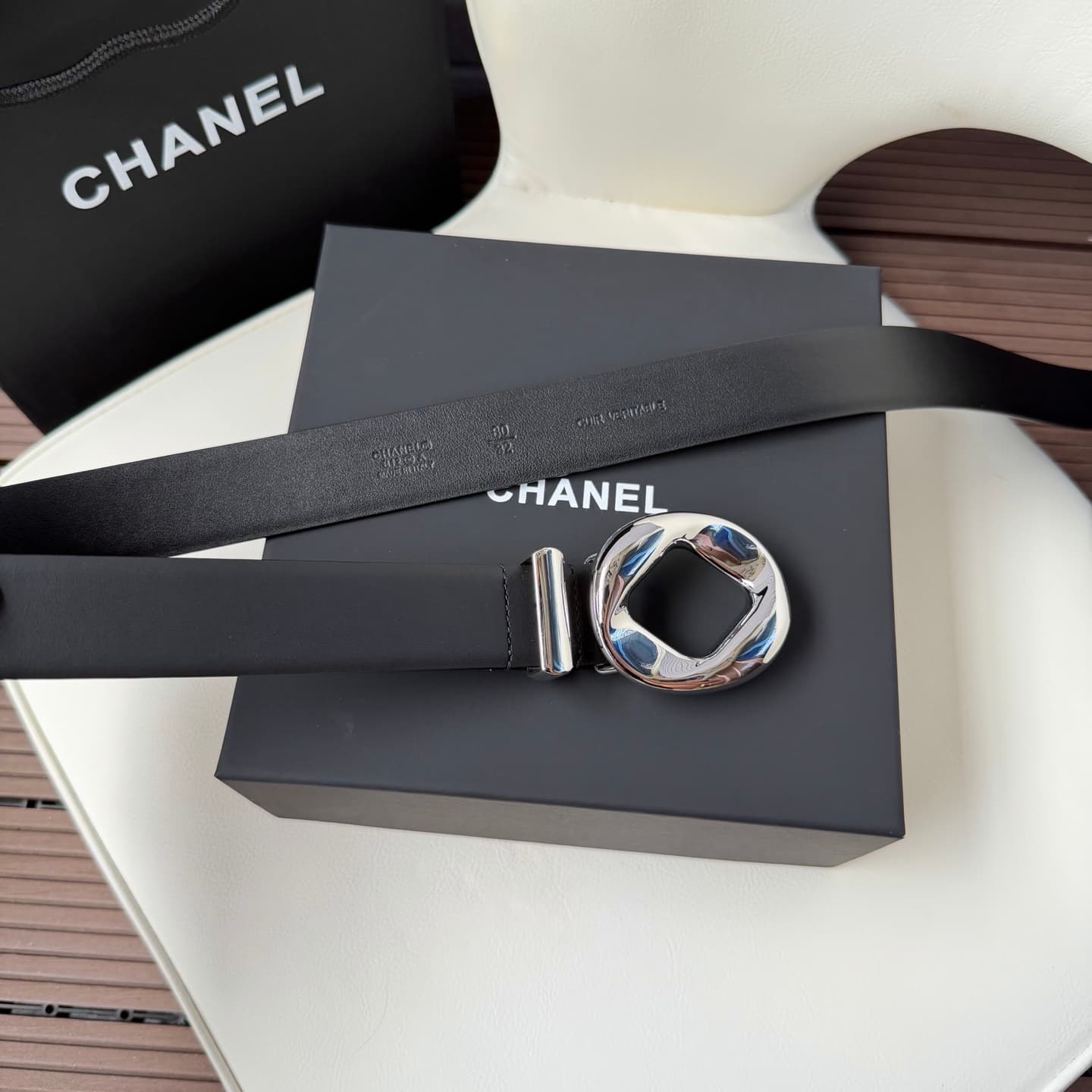 C32973 💥💥💥3.0cm Chanel belt, made of double-sided top-grade cowhide. Custom-made with copper hardware buckles — image 4
