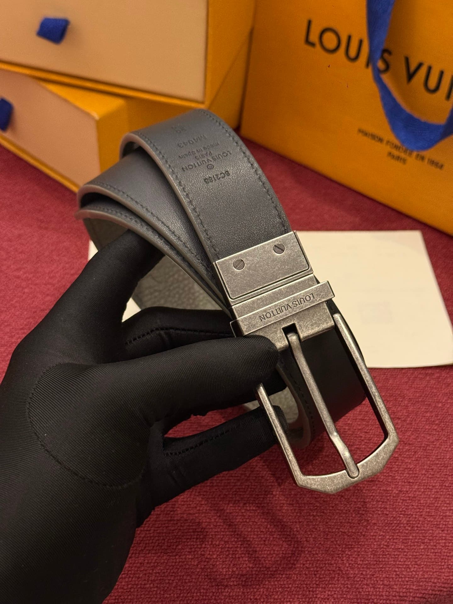 C32951 This Slender double-sided belt is made of Monogram leather, offering a stylish look. It features intricate buckles and metal bands with Louis Vuitton logos. — image 6