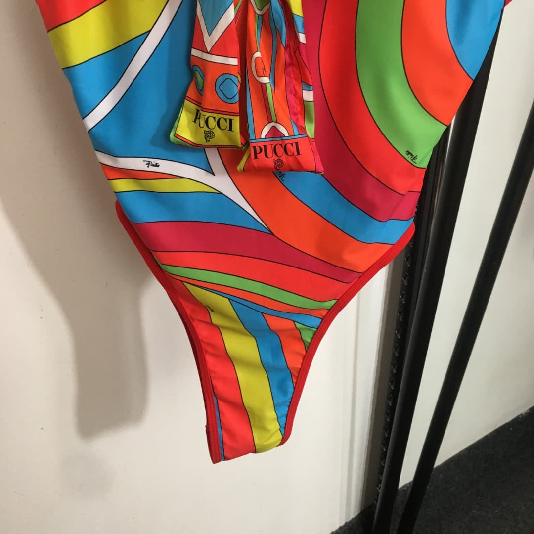 C24936 Style number 20250722 Pucc*. New model: irregular color combination and abstract print one-piece swimsuit (with chest pad), comes with a scarf. Orange color, S-XL size. — image 3