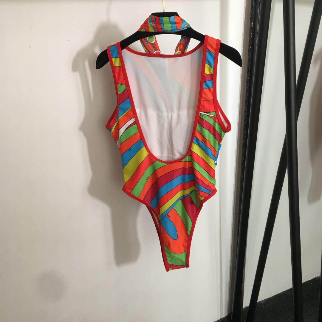 C24936 Style number 20250722 Pucc*. New model: irregular color combination and abstract print one-piece swimsuit (with chest pad), comes with a scarf. Orange color, S-XL size. — image 5