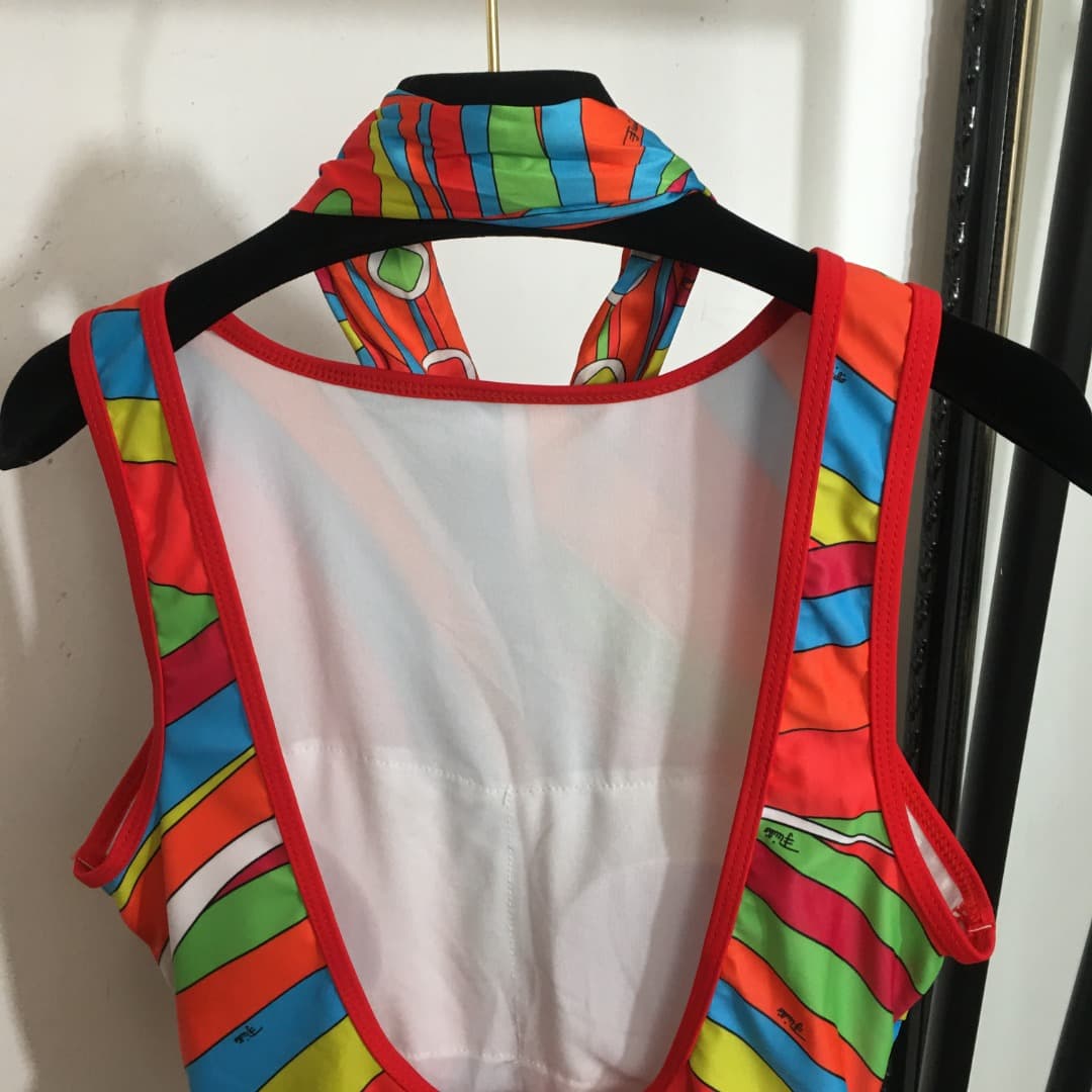 C24936 Style number 20250722 Pucc*. New model: irregular color combination and abstract print one-piece swimsuit (with chest pad), comes with a scarf. Orange color, S-XL size. — image 6