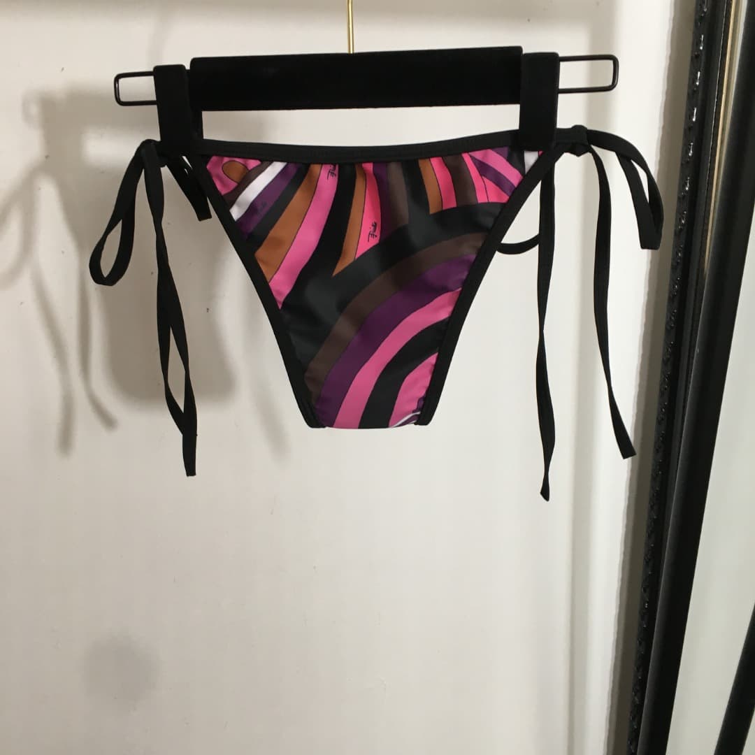 C24946 Item number: 20250785 PUCC*. New bikini set with split pieces, bow ties, patterned stripes, underwear with straps + triangle underwear, pink color, S-XL size. — image 8