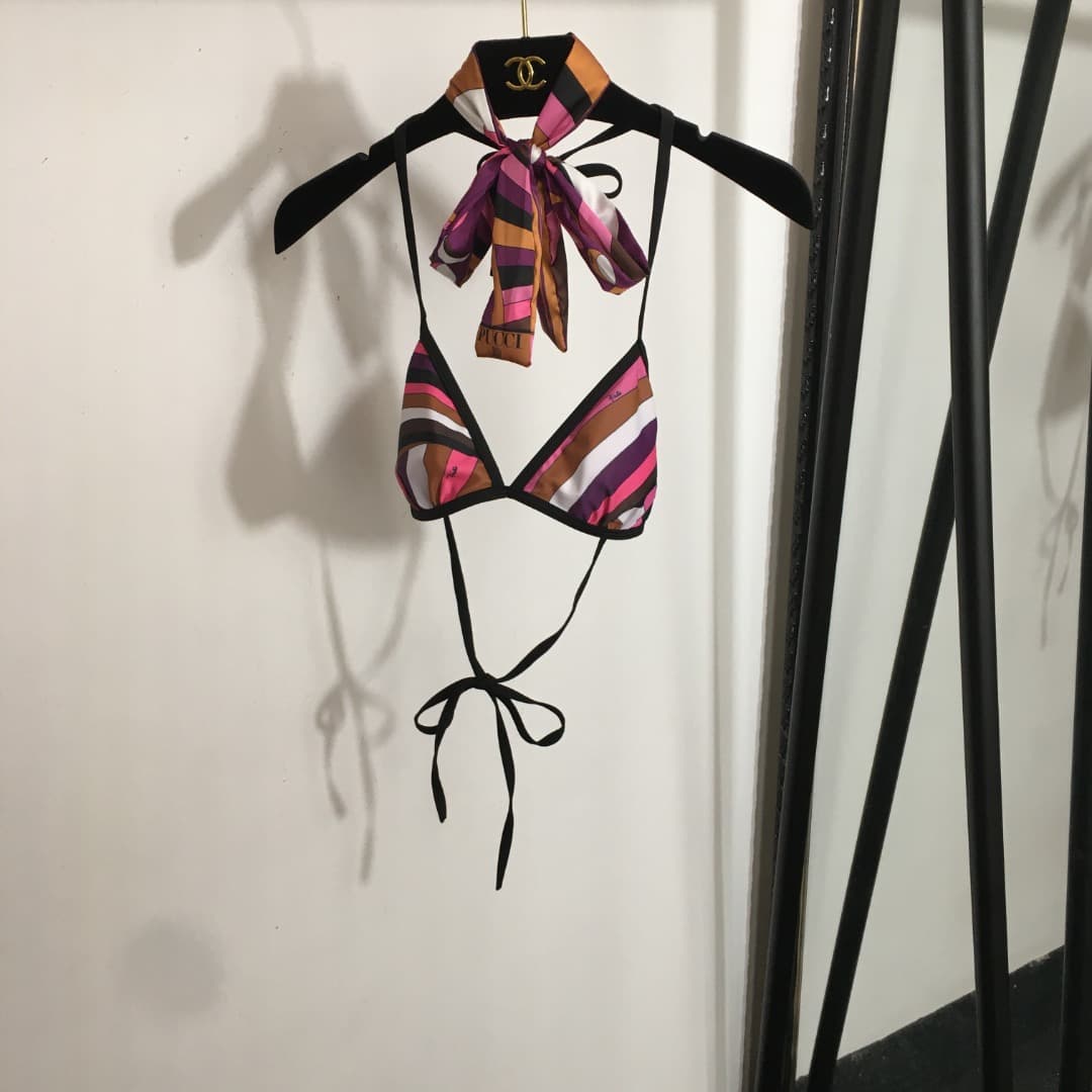 C24946 Item number: 20250785 PUCC*. New bikini set with split pieces, bow ties, patterned stripes, underwear with straps + triangle underwear, pink color, S-XL size. — image 2