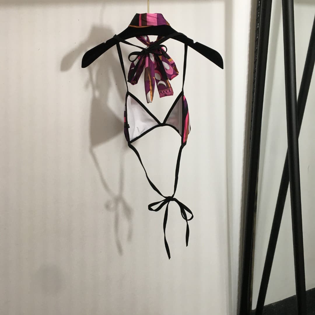 C24946 Item number: 20250785 PUCC*. New bikini set with split pieces, bow ties, patterned stripes, underwear with straps + triangle underwear, pink color, S-XL size. — image 4