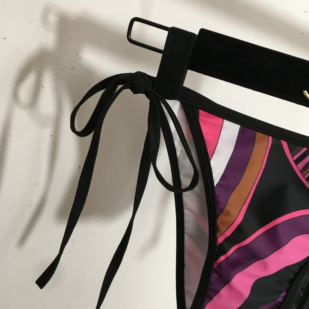 C24946 Item number: 20250785 PUCC*. New bikini set with split pieces, bow ties, patterned stripes, underwear with straps + triangle underwear, pink color, S-XL size. — image 7