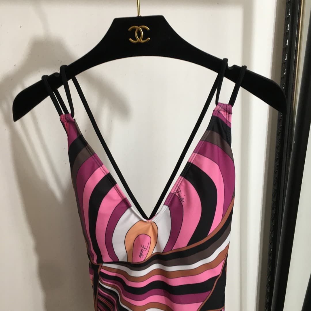 C24938 Item number 20250786 PUCC*. New model with mixed colors and stripes; sexy one-piece swimsuit, pink color, S-XL size. — image 2