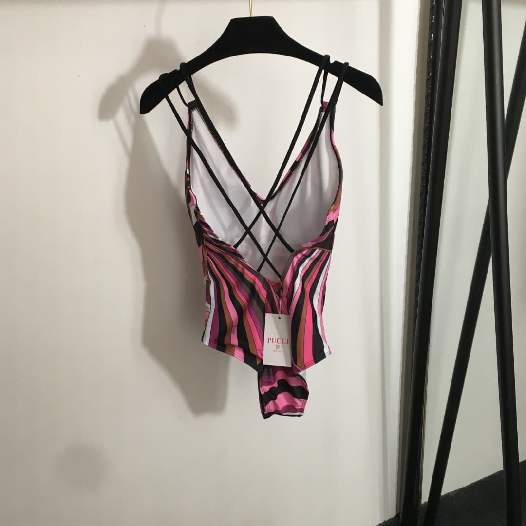 C24938 Item number 20250786 PUCC*. New model with mixed colors and stripes; sexy one-piece swimsuit, pink color, S-XL size. — image 5