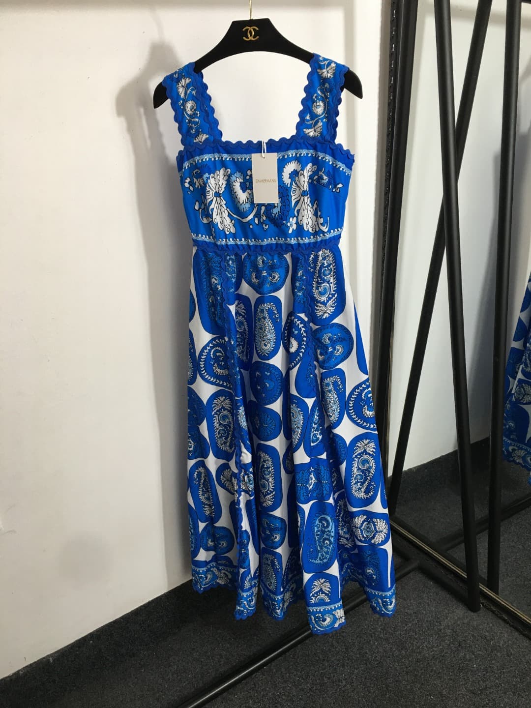 C18348 Style number 20252798 Zimmermann new vintage/retro pattern dress with straps. Long dress, blue and yellow colors, S-XL sizes. [Size M: elastic across the chest; waist size 66; length 125] 76 — image 1