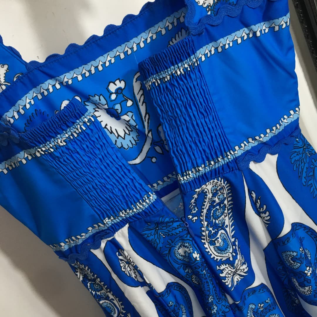 C18348 Style number 20252798 Zimmermann new vintage/retro pattern dress with straps. Long dress, blue and yellow colors, S-XL sizes. [Size M: elastic across the chest; waist size 66; length 125] 76 — image 7