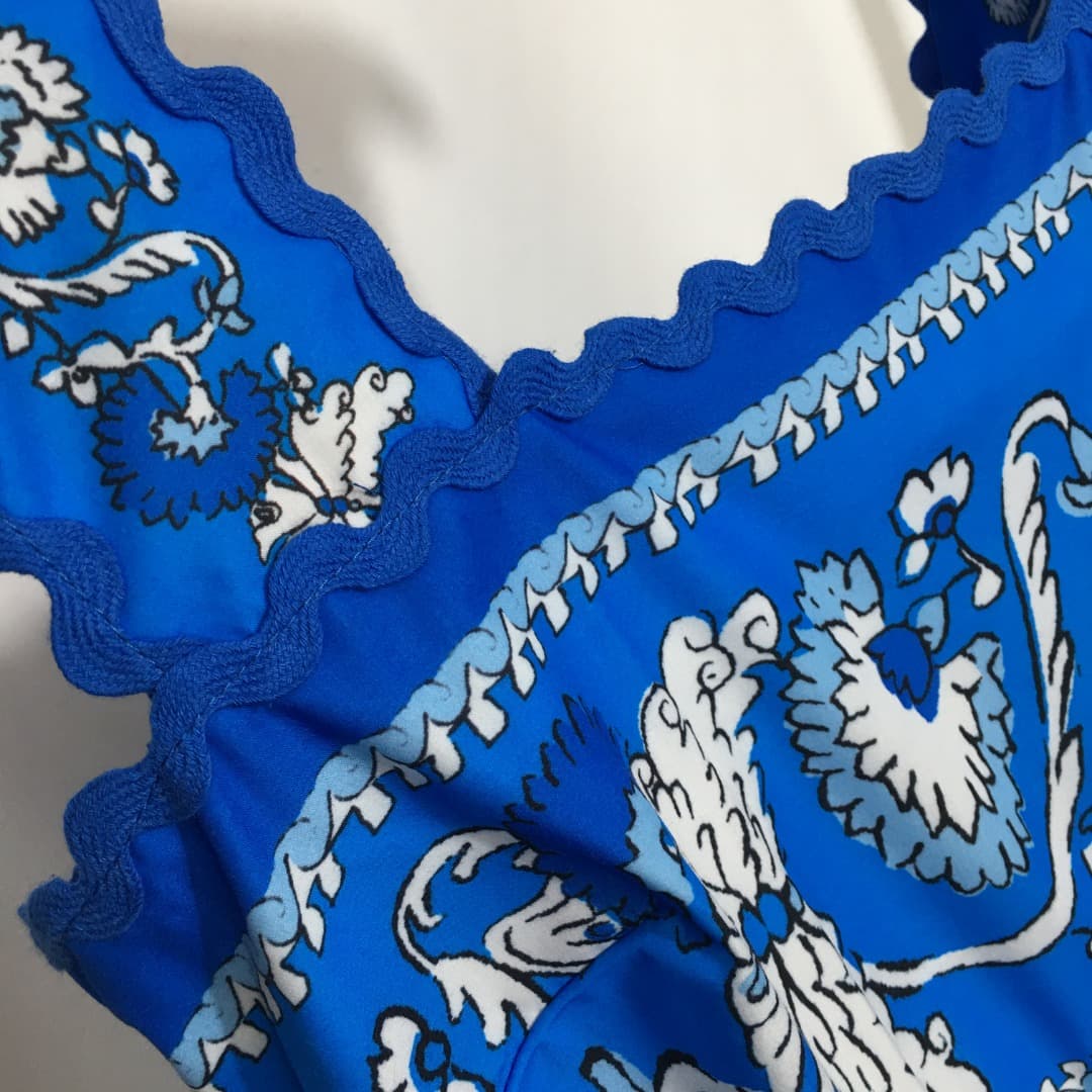 C18348 Style number 20252798 Zimmermann new vintage/retro pattern dress with straps. Long dress, blue and yellow colors, S-XL sizes. [Size M: elastic across the chest; waist size 66; length 125] 76 — image 4