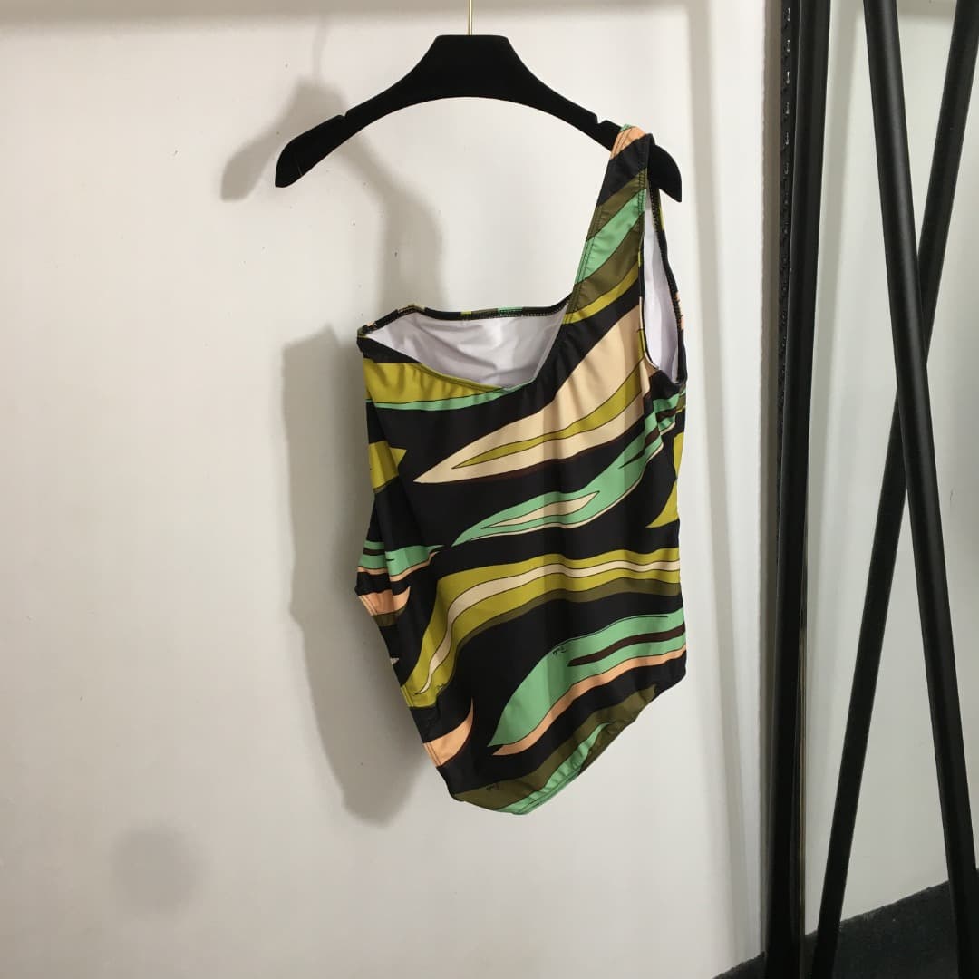 C24949 Style number 20253032 Pucc*. New model with mixed-color print and one-shoulder strap, one-piece swimsuit. Green color, sizes S-XL. 【XL size: bust size 88, length 72】 — image 7