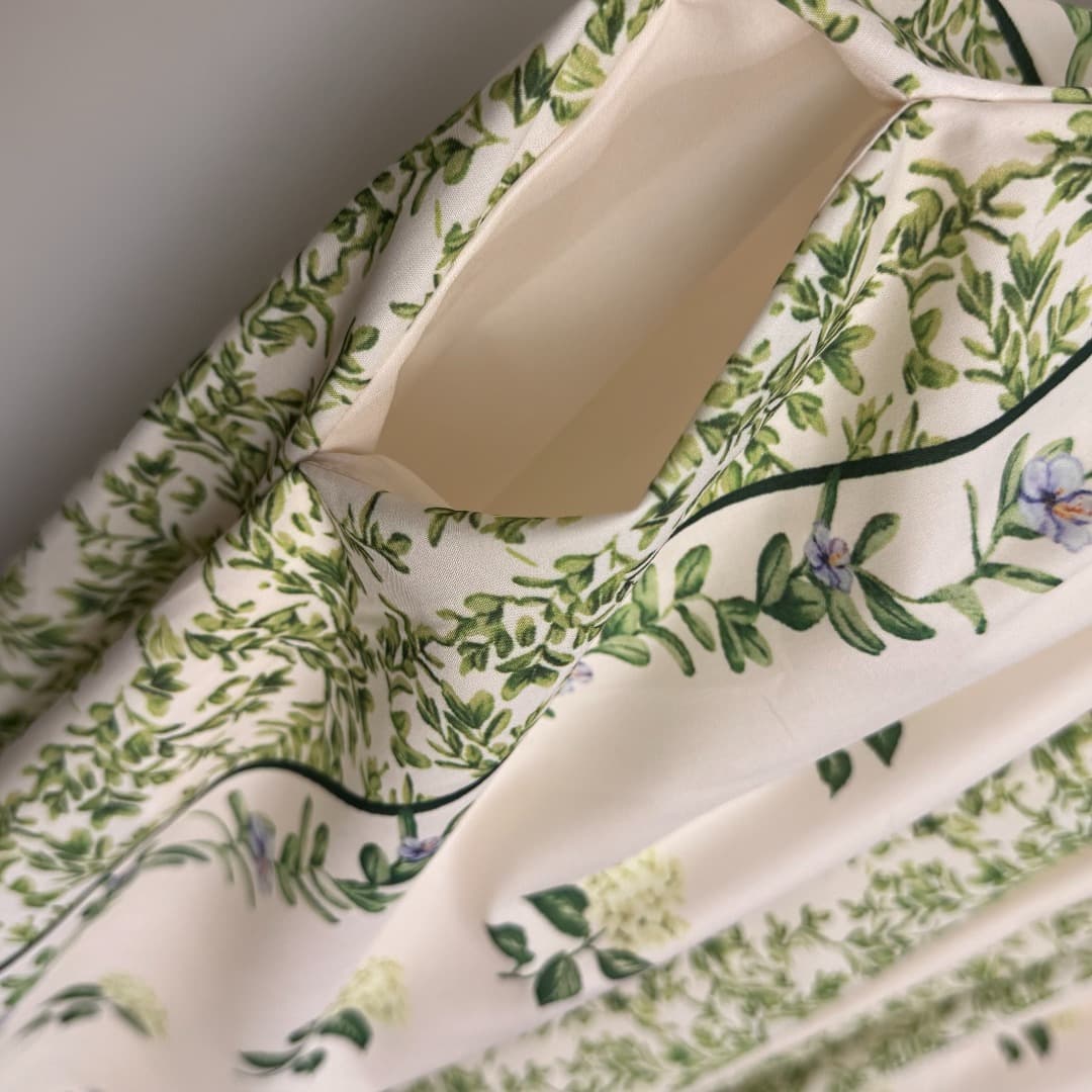 C18276 Item number 20253956 Zimmermann new model, with green flower pattern and pearl-trimmed waistband. Dress in beige color, sizes S-XL. [Size M: Bust 82, waist 72, length 116] — image 5