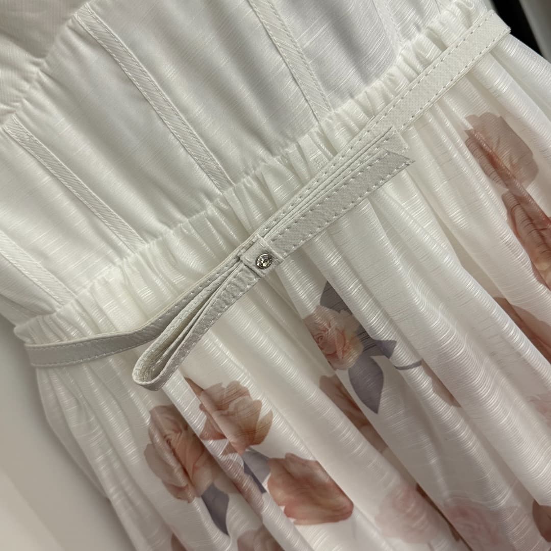 C18216 Item number 20254224 Zimmermann new model, pink rose flower print, bowed belt dress. Long dress with a belt, available in white and black sizes S-XL. [Size M: bust 82, waist 70, length 113] — image 5